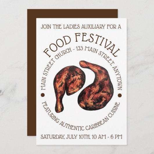 ジャークチキンレッグジャマイカカリブのフードフェスティバル 招待状 (正面/裏面)