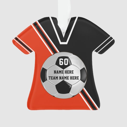 ジャージパーソナライズされたーサッカーオーナメントオレンジ白 オーナメント (正面)