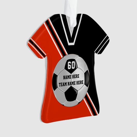 ジャージパーソナライズされたーサッカーオーナメントオレンジ白 オーナメント (正面)