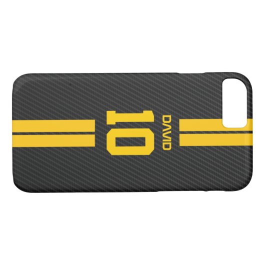 ジャージーのスポーティな金ゴールドのストライプなiPhone 7の場合 Case-Mate iPhoneケース (裏面(横))