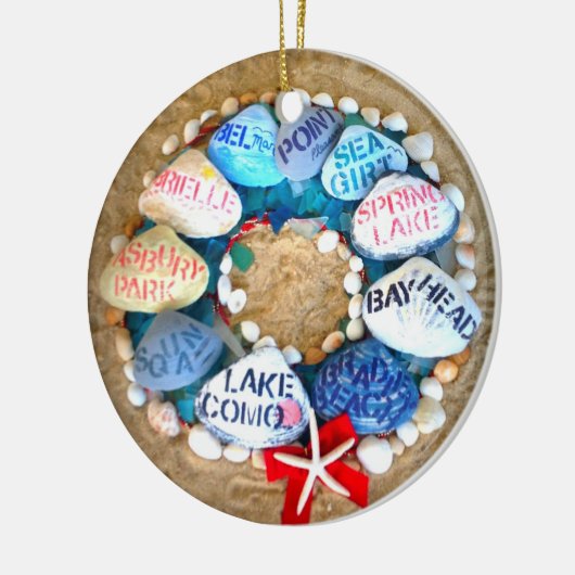 ジャージーの海岸のオーナメントからの季節の挨拶 セラミックオーナメント (左)