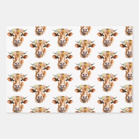 ジャージーカウウェア花フローラガールズ誕生日 ラッピングペーパーシート (正面)