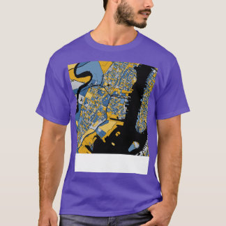 ジャージーシティマップパターン(青金ゴールド) Tシャツ