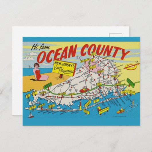 ジャージーショア図解入りの、写真付きのマップ ポストカード (正面/裏面)