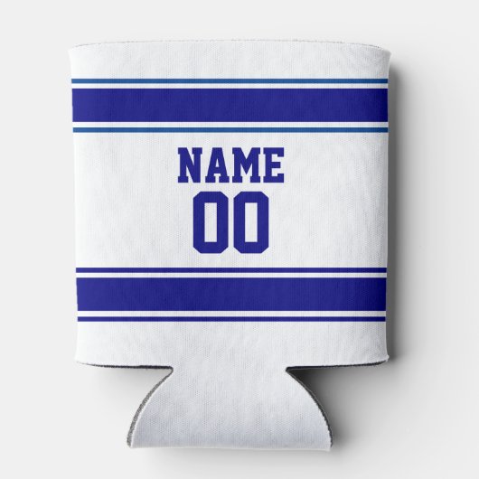 ジャージースタイル名前をカスタムするアンドナンバーネイビーブルー 缶クーラー (裏面)