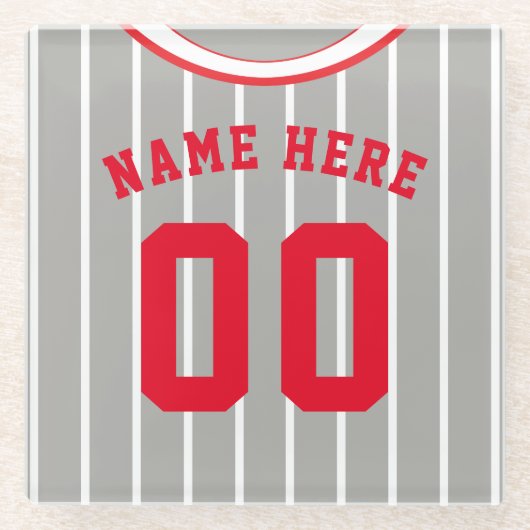 ジャージーパーソナライズされたコースターのピンストライプ野球 ガラスコースター (正面)