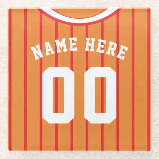 ジャージーパーソナライズされたコースターレッドピンストライプ野球 ガラスコースター (正面)