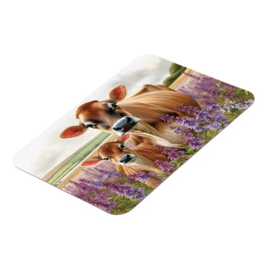 ジャージー牛と子牛のワイルドフラワーフレキシブル マグネット (左側)