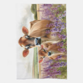 ジャージー牛と子牛の野生の花 キッチンタオル (縦)