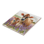 ジャージー牛と子牛の野生の花 タイル (側面)