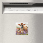 ジャージー牛と子牛の野生の花 マグネット (インサイチュ (食洗機))