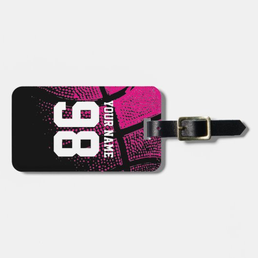 ジャージー番号とピンクバスケットボールのラゲッジタグ ラゲッジタグ (正面横)