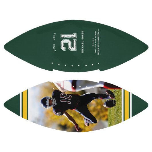 ジャージー番号 |グリーンと金ゴールドの卒業モノグラム アメリカンフットボール (パネル)