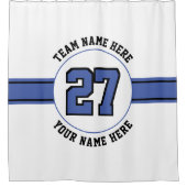 ジャージー番号、チーム、選手の名前のブルーブラックスポーツ シャワーカーテン (正面)