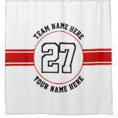 ジャージー番号、チーム、選手の名前レッドスポーツ シャワーカーテン (正面)