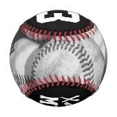 ジャージー番号(白黒カスタムのベースボール) 野球ボール (裏面)