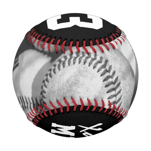 ジャージー番号(白黒カスタムのベースボール) 野球ボール (裏面)