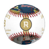 ジャージー番号 |金ゴールド卒業モノグラム 野球ボール (正面)