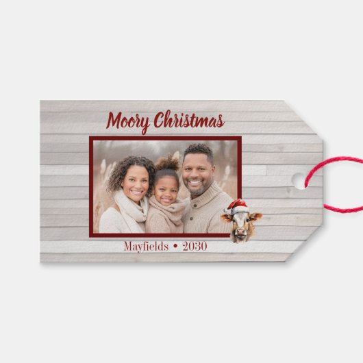 ジャージー・カウズ、バーンドウッド、写真"Moory Christmas" ギフトタグ (正面(横))