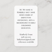 ジャージー・ショア・ラベンダーのベビーシッター・サービス 名刺 (裏面)