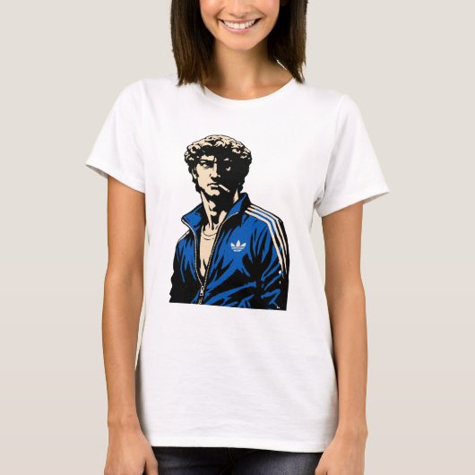ジャージ姿のミケランジェロ ダビデ像が可愛い Tシャツ (正面)