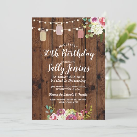 ジャースバースデーパーティー素朴ウッドフローラ招待状 招待状 (スタンド正面)