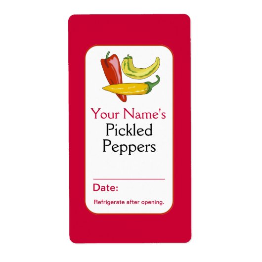ジャースパーソナライズされたピーマンの赤いピクルラベル ラベル (正面)