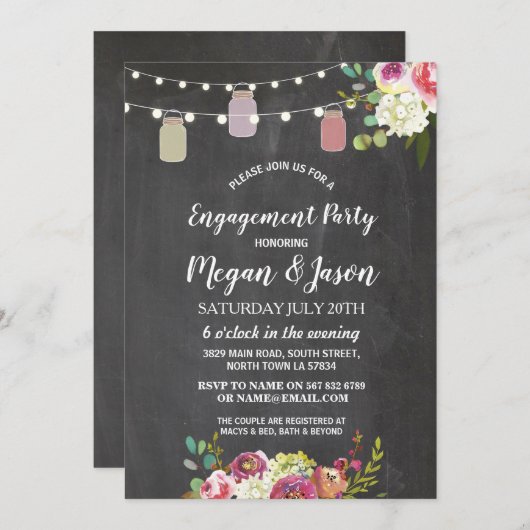 ジャース婚約パーティチョ素朴ークフローラ招待状 招待状 (正面/裏面)