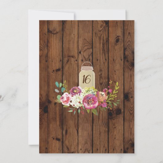 ジャース素朴スウィート16パーティーウッドフローラライト 招待状 (裏面)
