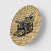 ジャーナリストのスクリプトburlapアンティークタイプライター ラウンド壁時計 (傾斜)