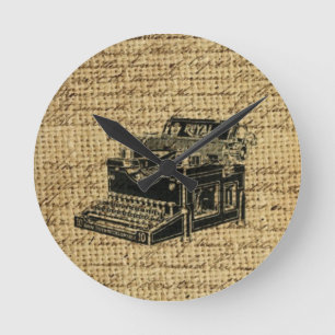 ジャーナリストのスクリプトburlapアンティークタイプライター ラウンド壁時計