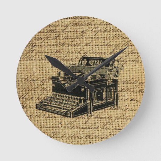 ジャーナリストのスクリプトburlapアンティークタイプライター ラウンド壁時計 (正面)