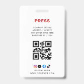 ジャーナリストのプレスパスの写真ID バッジ (裏面)