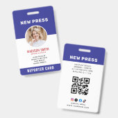 ジャーナリストのプレスパスの写真ID バッジ (正面＆裏面)