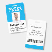 ジャーナリストのプレスパス写真名ロゴIDスカイブルー バッジ (正面＆裏面)