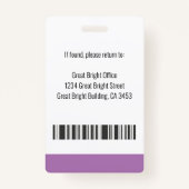 ジャーナリストのプレスパス写真名ロゴID紫 バッジ (裏面)