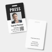 ジャーナリストまたはレポーター写真QRコード押しパスID バッジ (表裏)