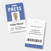 ジャーナリストプレスパス写真名ロゴID青 バッジ (正面＆裏面)