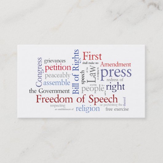 ジャーナリスト、弁護士のための米国憲法修正第一項カード 名刺 (正面)