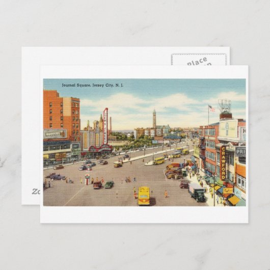 ジャーナルスクエア（Journal Square）、ニュージャージー州ジャージーシティ ポストカード (正面/裏面)