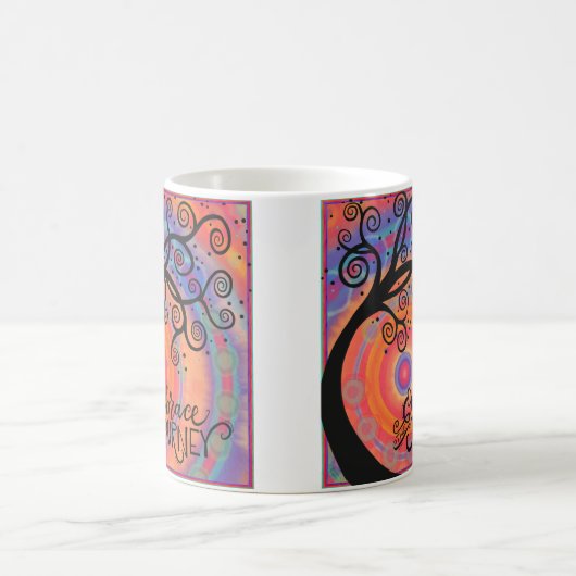 ジャーニー・抽象芸術・ツリーを受け入れる コーヒーマグカップ (中央)