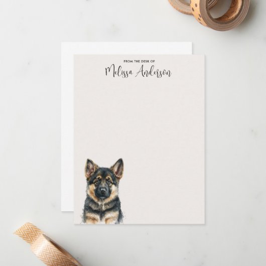 ジャーマンシェパピードドッグウォーターパーソナライズされたカラー ノートカード (正面/裏面インサイチュ)