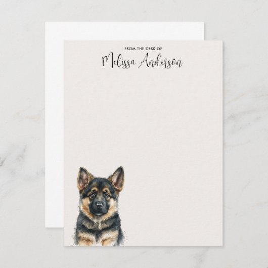 ジャーマンシェパピードドッグウォーターパーソナライズされたカラー ノートカード (正面/裏面)
