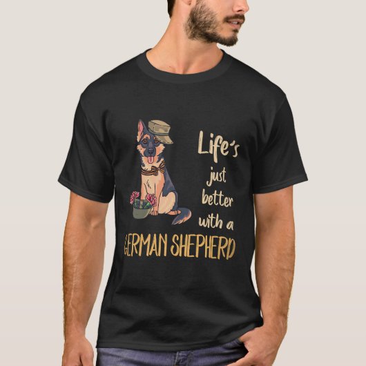 ジャーマンシェパードがいると人生はもっと素敵 Tシャツ (正面)