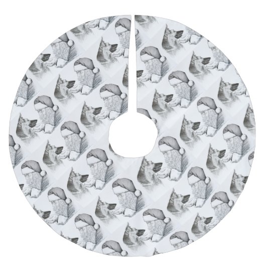 ジャーマンシェパードとサンタ ブラッシュドポリエステルツリースカート (正面)