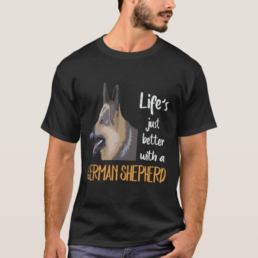 ジャーマンシェパードと一緒ならきっとハッピー Tシャツ (正面)