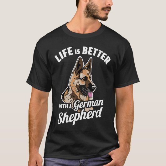 ジャーマンシェパードと一緒なら人生もっと楽しい Tシャツ (正面)