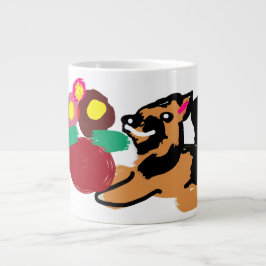 ジャーマンシェパードと花々 ウェル ジャンボコーヒーマグカップ