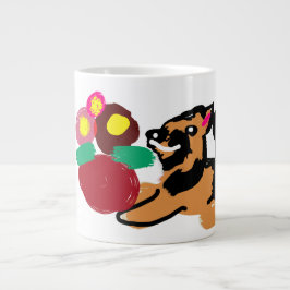 ジャーマンシェパードと花々 ウェル ジャンボコーヒーマグカップ
