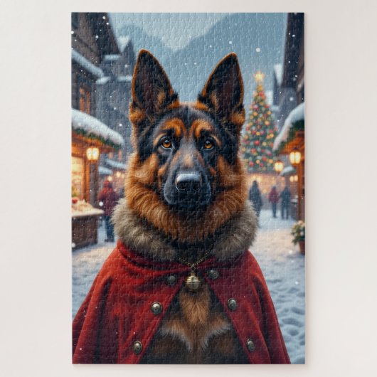 ジャーマンシェパードのクリスマスアート ジグソーパズル (縦)
